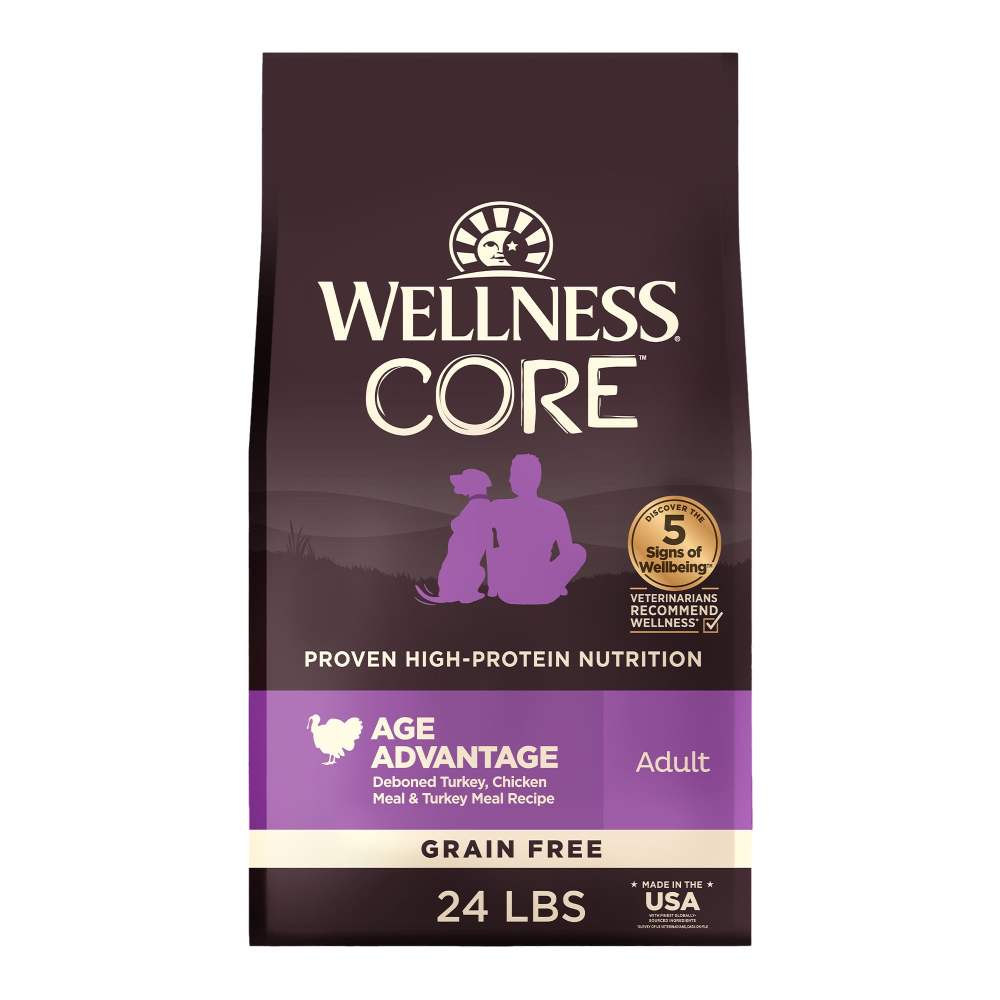 Wellness CORE Senior Dry Dog Food,  Grain Free,  High Protein,  Natural,  Age Advantage Turkey & Chicken Recipe,  (24-Pound Bag)
