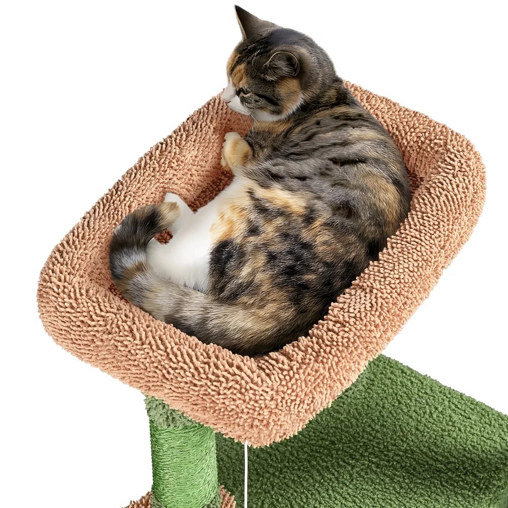 Alden Design 42" H Cactus Cat Tree Tower with Natural Sisal Scratching Posts, Green & Brown - Image 3