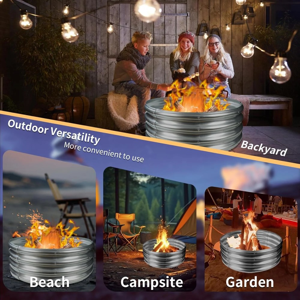 36 Inch Round Galvanized Fire Pit Ring/Fire Ring - Foldable and Perfect for Outdoor Gatherings and Campfires in The Yard/Garden/Park/Beach (3 FT Diameter,Silver) - Image 7