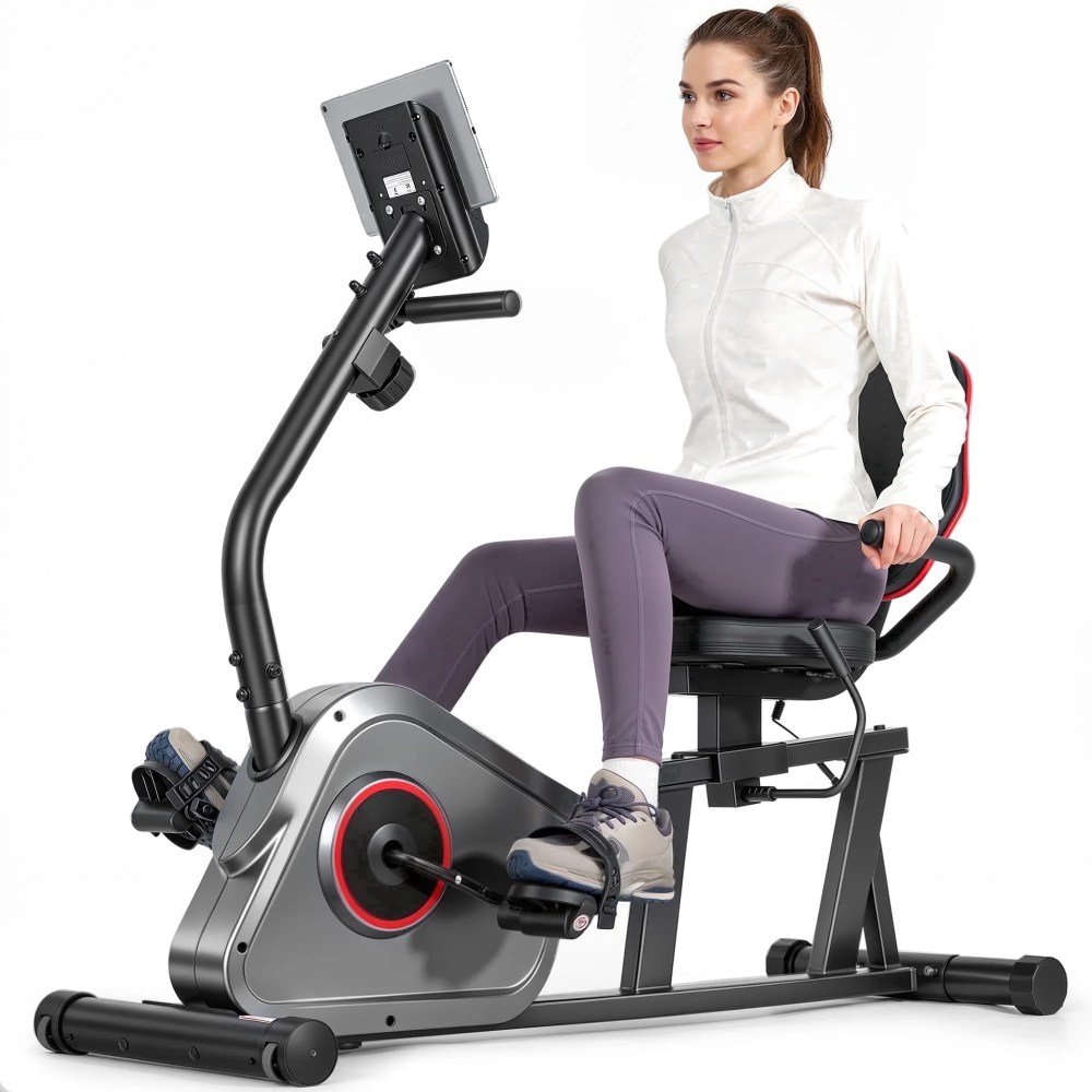 Naipo Recumbent Exercise Bike Stationary Bike 300LBS Weight Capacity Indoor Exercise Bike for Seniors with 8 Levels Magnetic Resistance with LCD Monitor Heart Rate Handle for Home