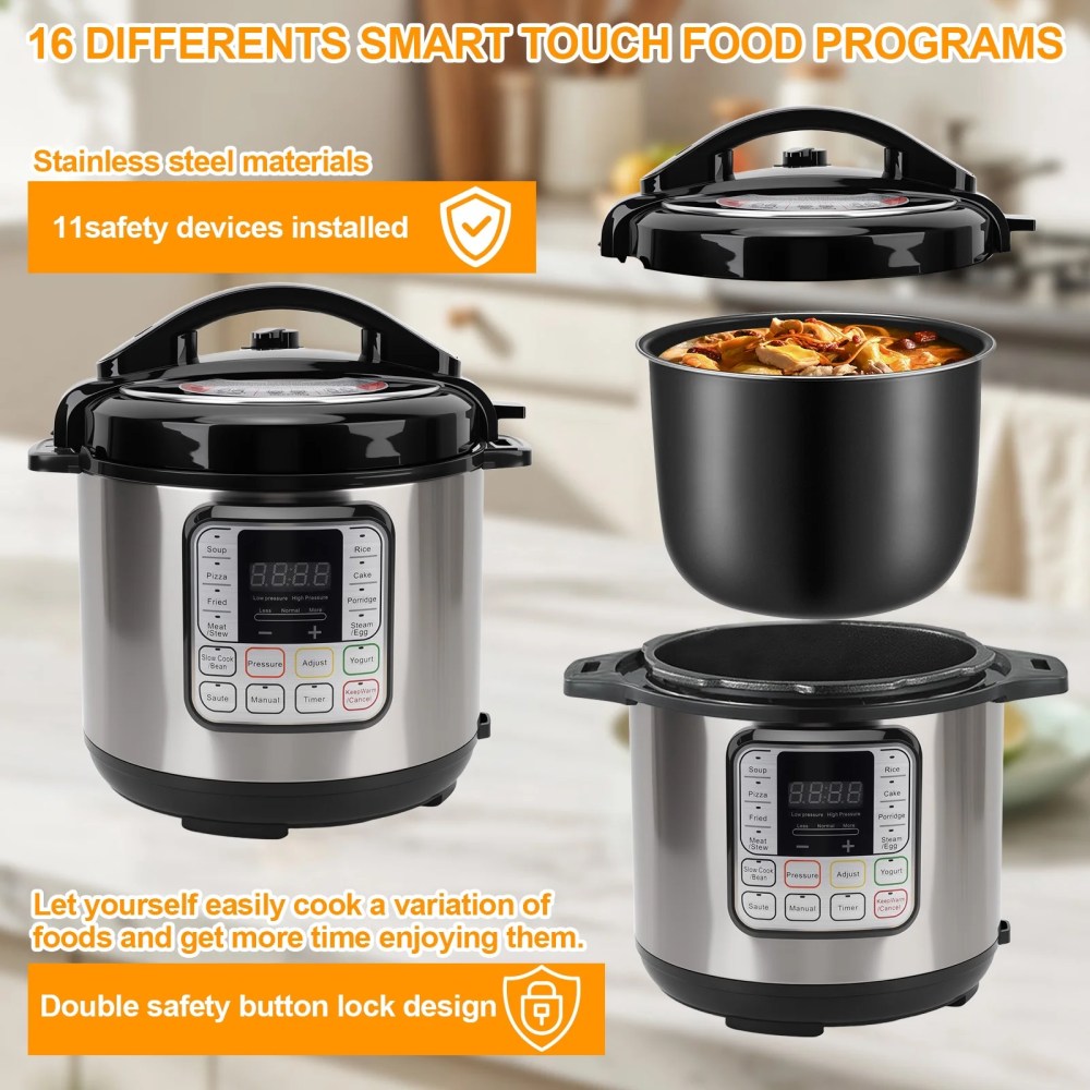 8.5 Quart Electric Pressure Cooker,16-in-1 Multi-Functional Slow Cooker,Rice Cooker,Saute Pan,Soup Pot,Egg Cooker,Warmer,Preset Cooking,Stainless Steel - Image 6