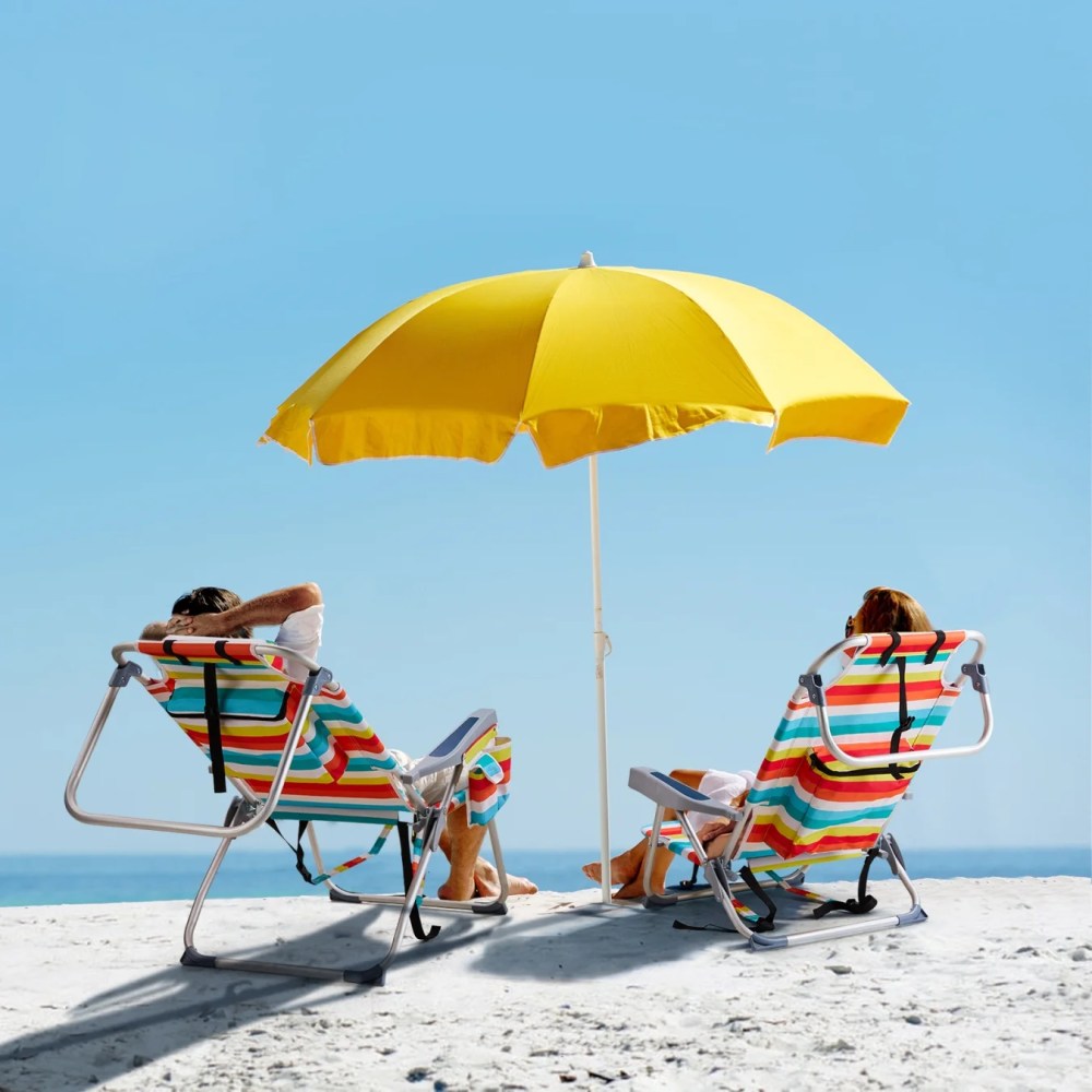 24.8x27.56x38.98in Heightened Oxford Cloth Aluminum Beach Chair (Rainbow Stripes),5-Position Adjustable Back with Lay Flat,Side Cup Holder & Back Pouch,220lbs Capacity,for Camping Picnic Sports - Image 7
