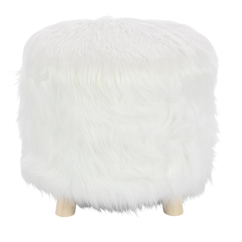 DecMode Polyester Stool with Faux Fur,White