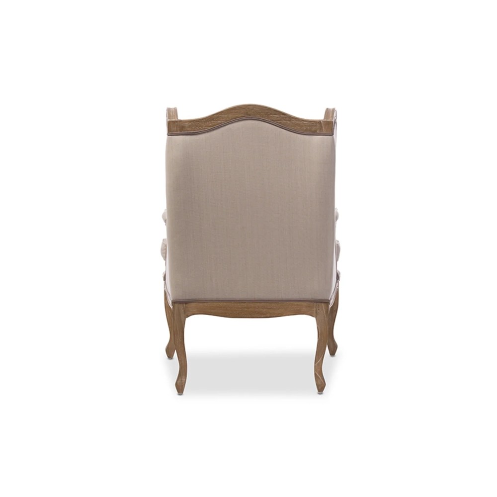 Baxton Studio Oreille French Provincial Style White Wash Distressed Two-tone Beige Upholstered Armchair - Image 4