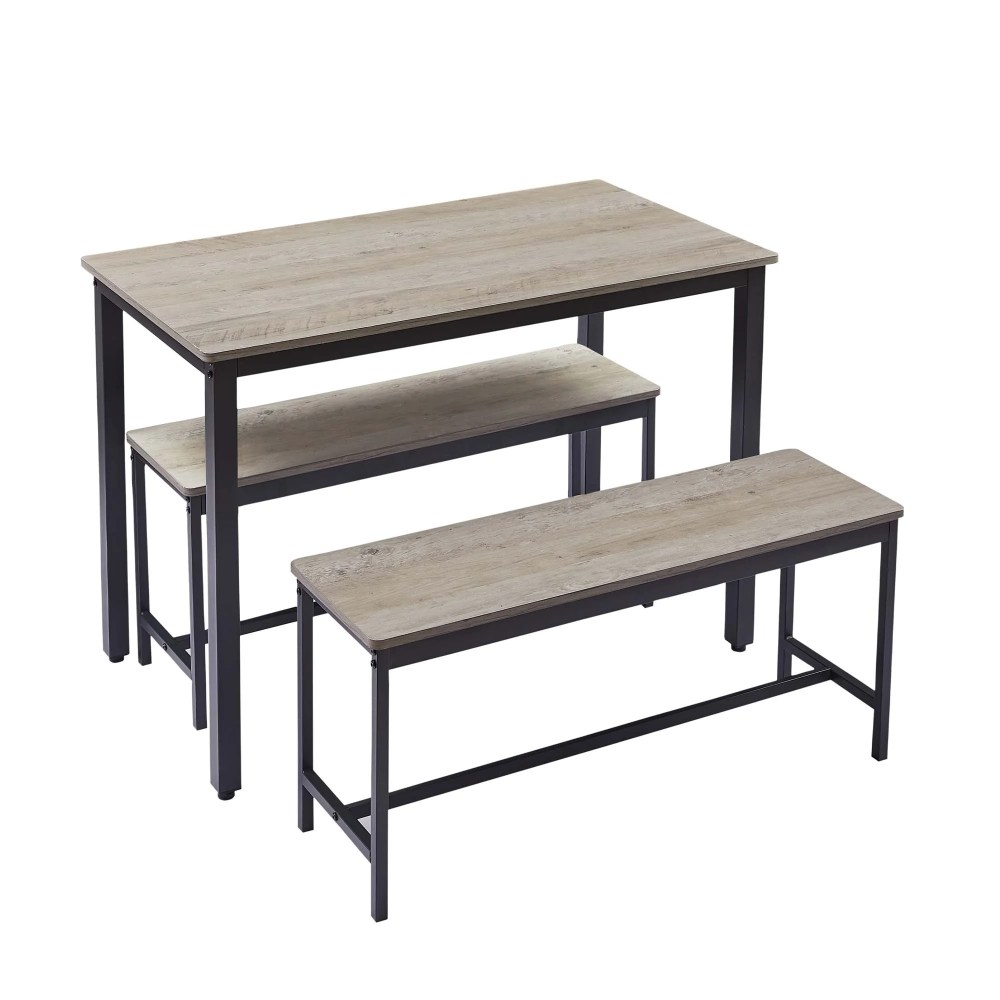 Aukfa 43.3" Dining Table Set for 4, Rectangular Kitchen Table W/ 2 Benches for Small Space,Gray - Image 9