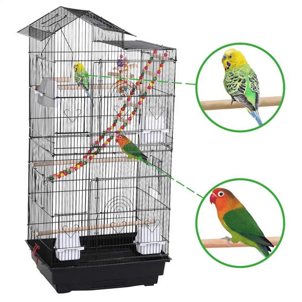 Alden Design 39" Metal Large Roof Top Parrot Cage, Black - Image 5