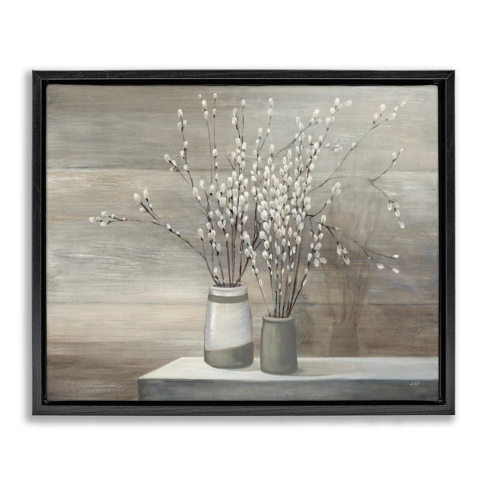 Stupell Industries Pussy Willow Still Life Jet Black Framed Floating Canvas Wall Art, 1620, by Wild Apple Portfolio