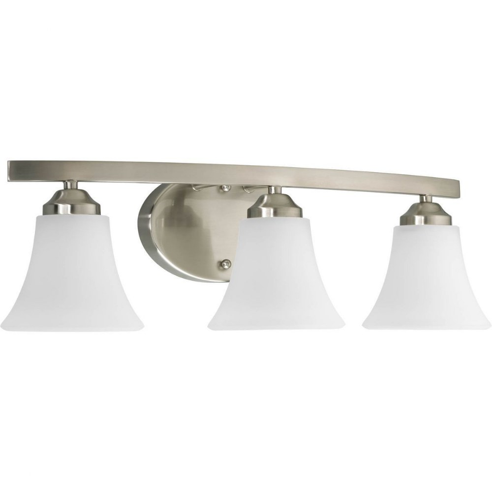 Adorn Collection Three-Light Brushed Nickel Etched Glass Traditional Bath Vanity Light - Image 3