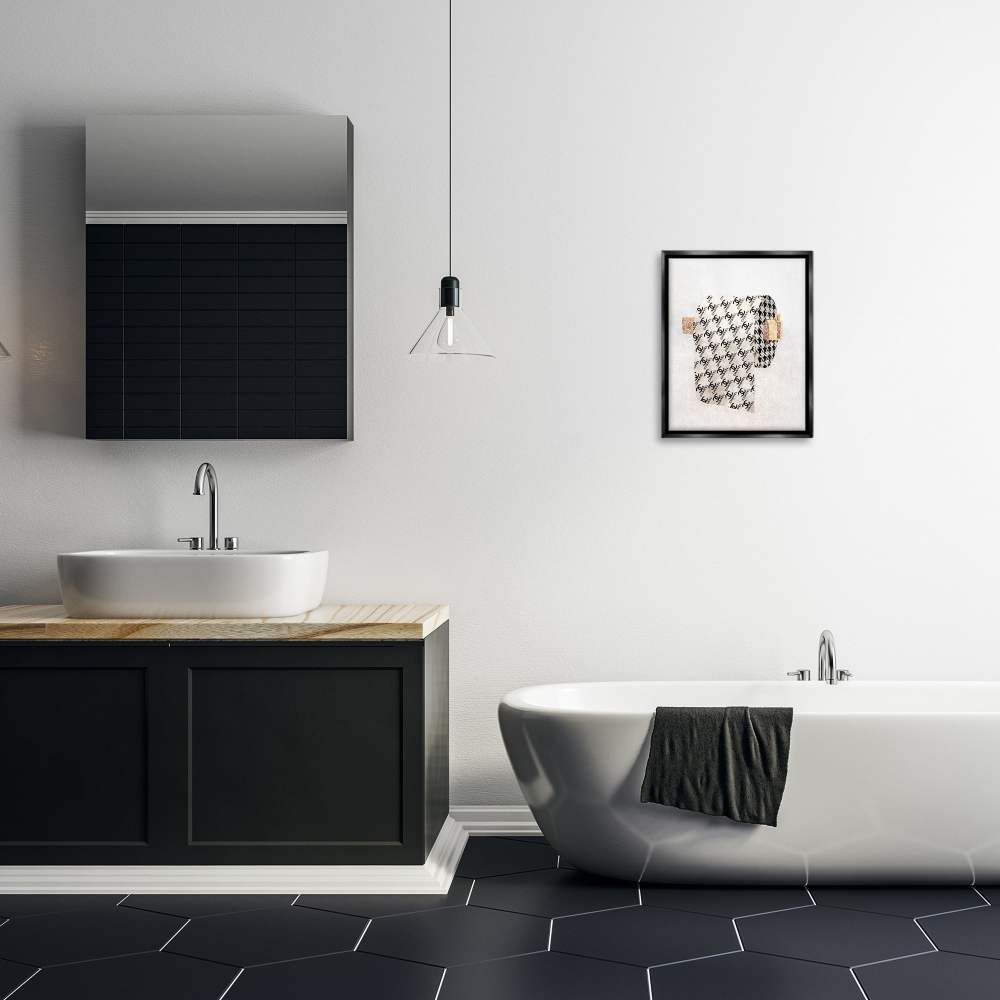 Stupell Industries Fashion Glam Toilet Paper Designer Detailing Jet Black Framed Floating Canvas Wall Art, 1620, by Ziwei Li - Image 2