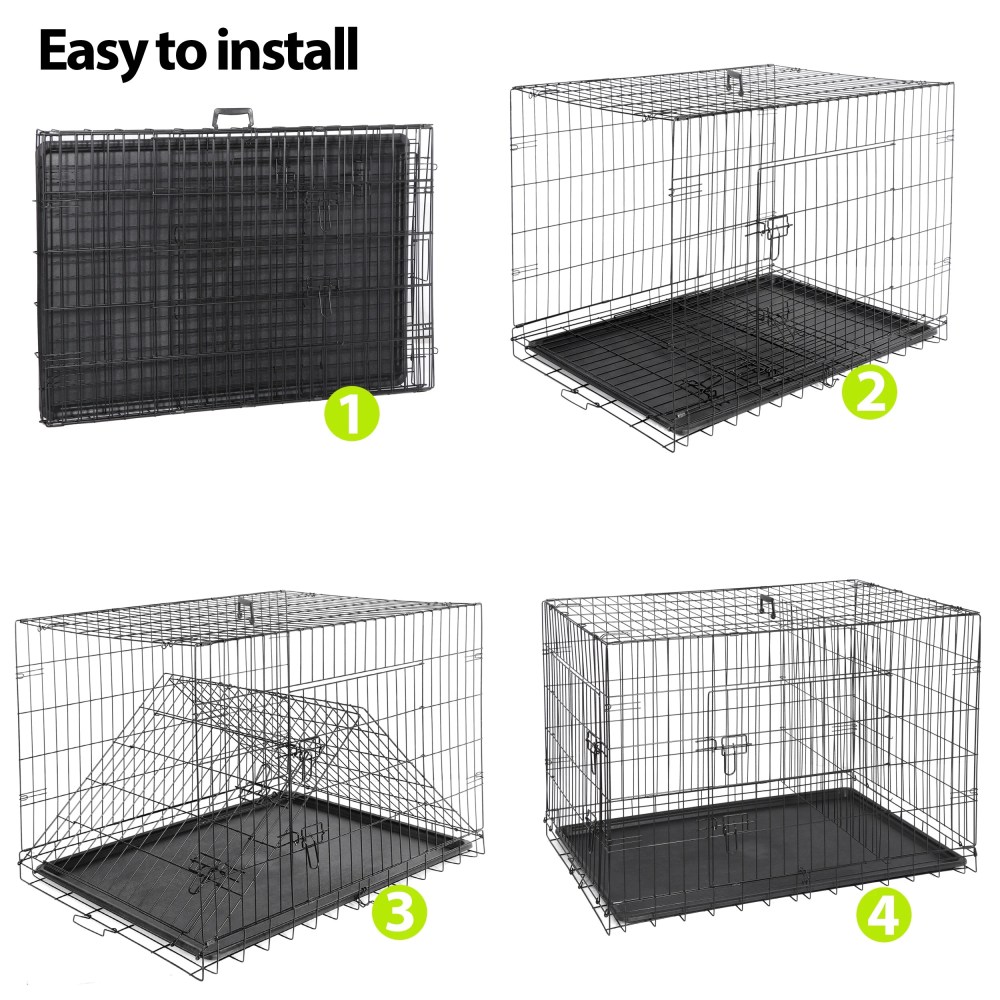 HomGarden 42'' Foldable Large Dog Crate Kennel Double Door, Black - Image 7