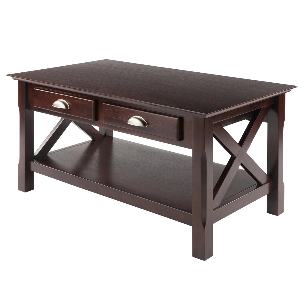 Winsome Wood Xola X Panel Coffee Table with Drawers,Cappuccino