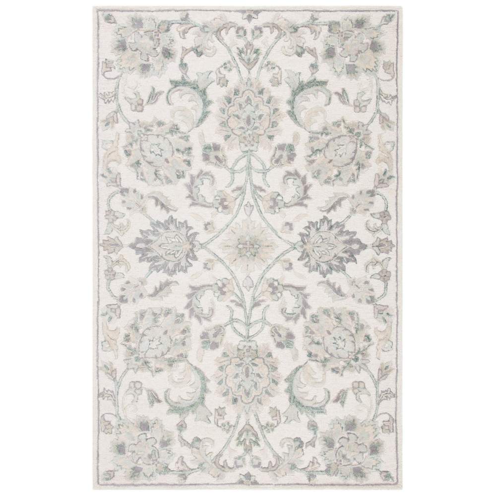 SAFAVIEH Glamour Catrine Bordered Wool Area Rug, Ivory/Grey, 5" x 8" - Image 3