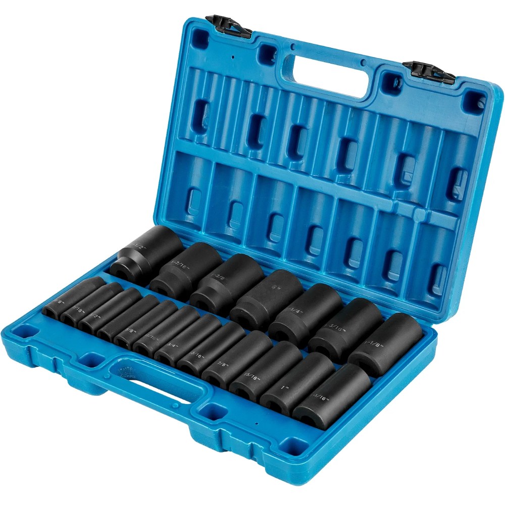 KFFKFF CJTT12IN19PCSD001V0342,1/2" Drive Impact Socket Wrench & Set,19 Piece