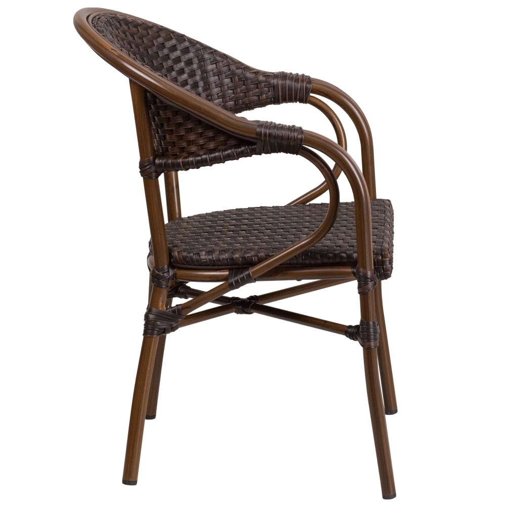 Flash Furniture Milano Series Dark Brown Rattan Restaurant Patio Chair with Red Bamboo-Aluminum Frame - Image 2