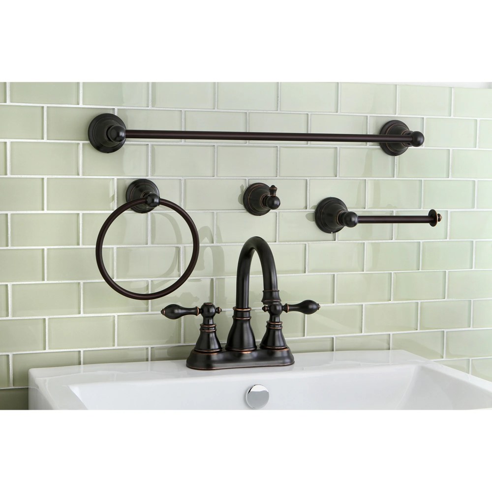 Kingston Brass FSK1616ACL Double-Handle 3-Hole Deck Mount 4-Inch Centerset Bathroom Faucet with 4-Piece Bathroom Accessories Kit in Naples Bronze - Image 2