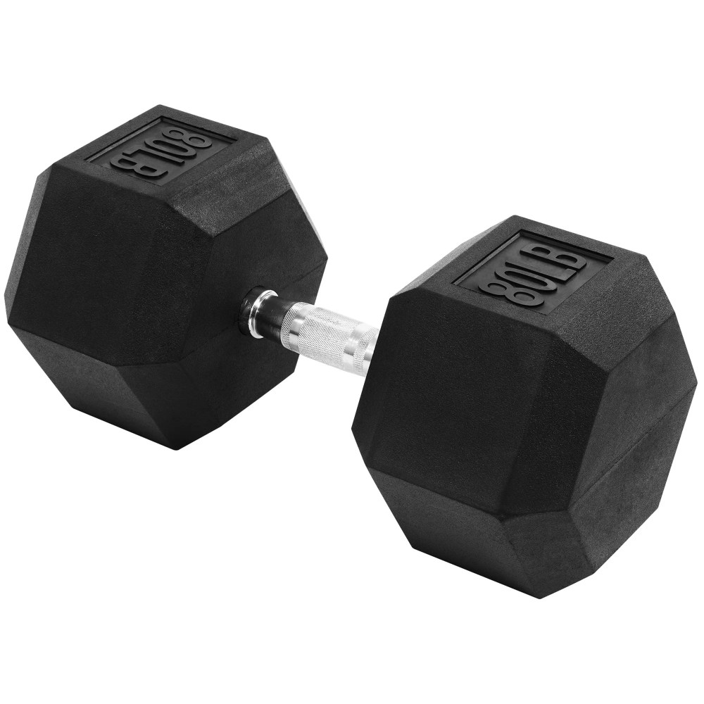 Signature Fitness Hex Single Dumbbell Strength Workout Equipment,  80 lb