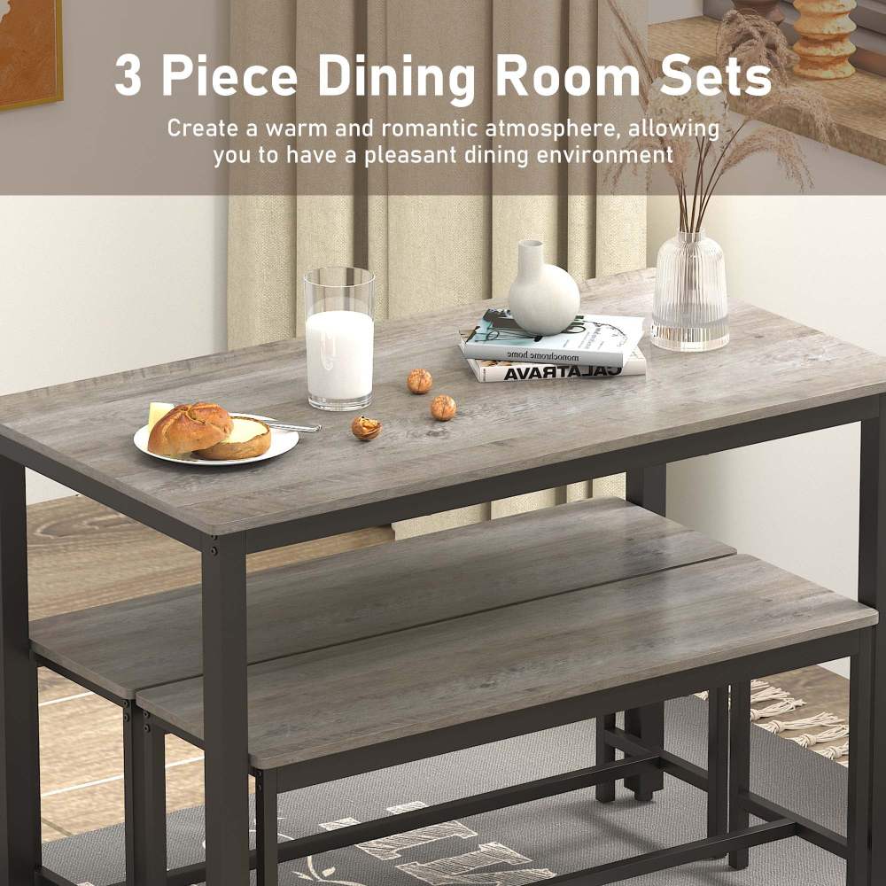 Aukfa 43.3" Dining Table Set for 4, Rectangular Kitchen Table W/ 2 Benches for Small Space,Gray - Image 6