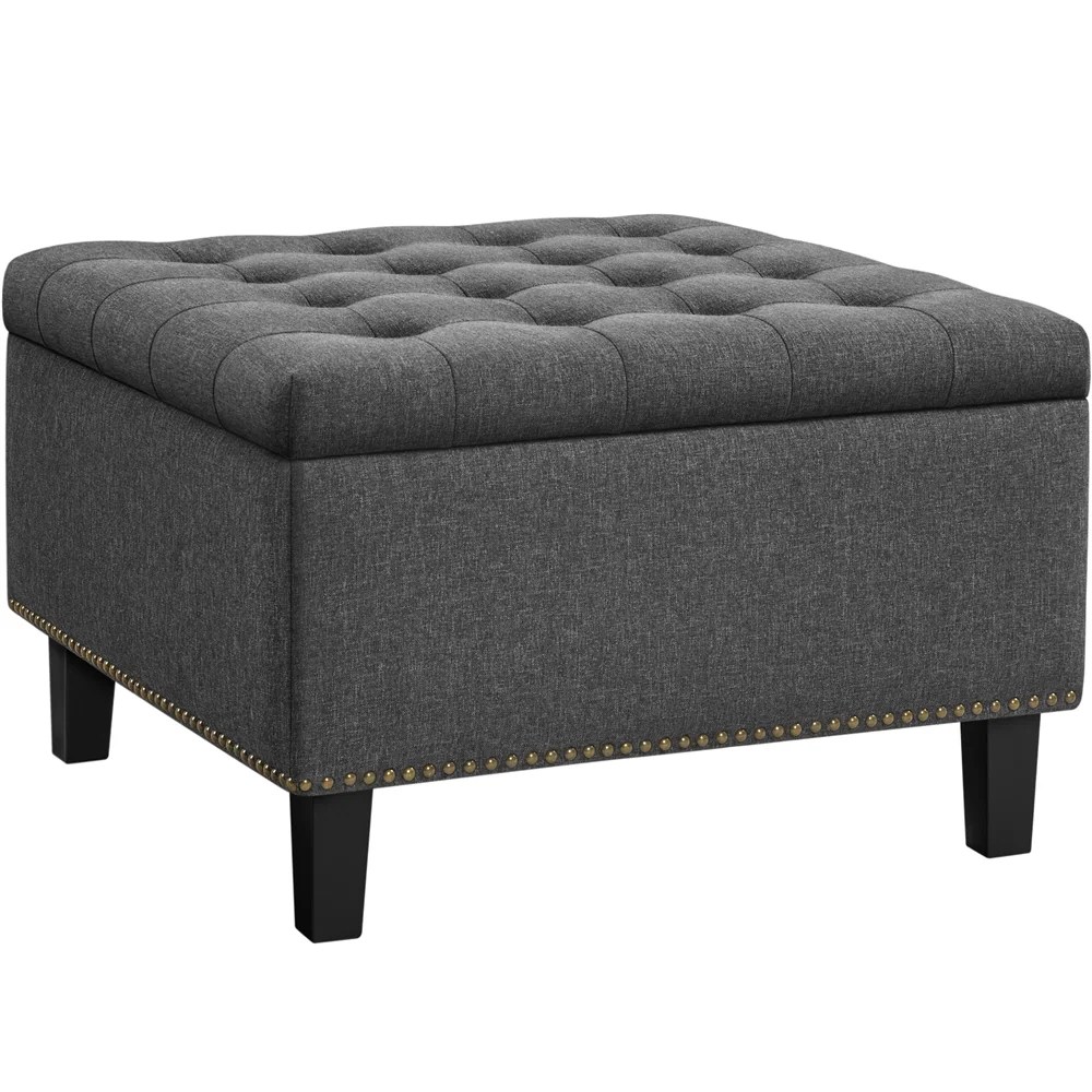 Alden Design Modern Linen-like Storage Ottoman Bench with Button-Tufted for Entryway,Dark Gray