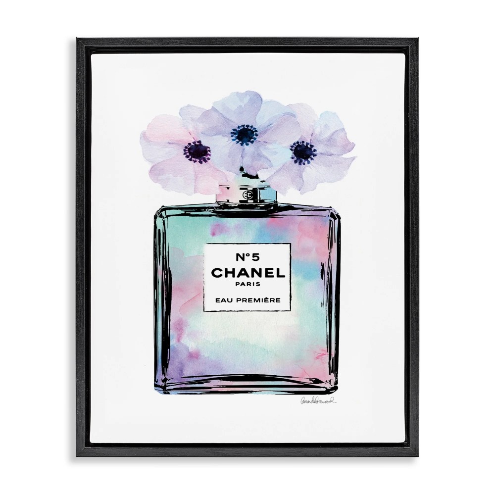 Stupell Industries Purple Flower Perfume Glam Fashion Design Jet Black Framed Floating Canvas Wall Art, 1620, by Amanda Greenwood