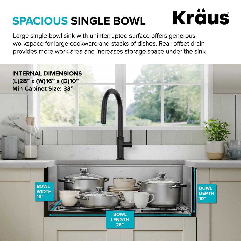 KRAUS Kore Workstation 30-inch Farmhouse Flat Apron Front 16 Gauge Single Bowl Stainless Steel Kitchen Sink with Accessories (Pack of 5) - Image 8