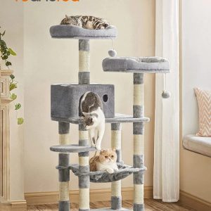 56.3" Cat Tree Cat Tower Cat Condo with Scratching Posts for Indoor Cats Light Gray