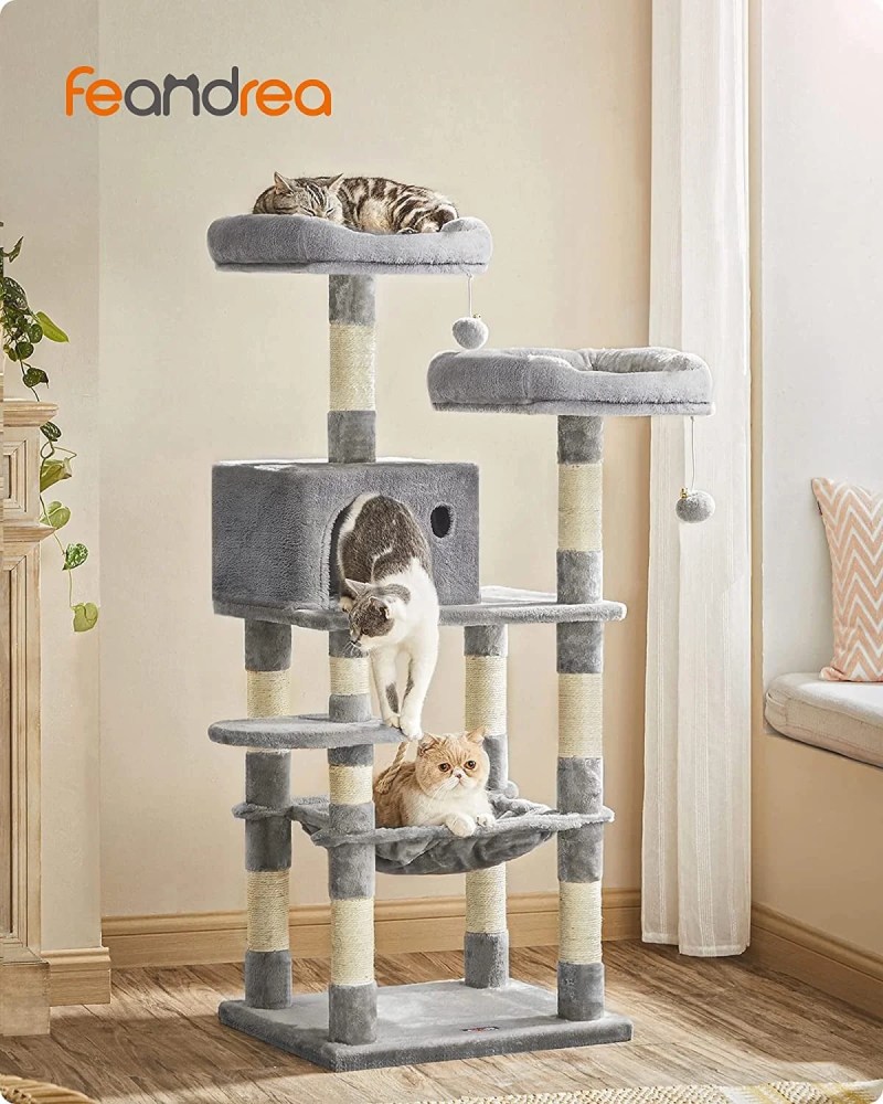 56.3" Cat Tree Cat Tower Cat Condo with Scratching Posts for Indoor Cats Light Gray