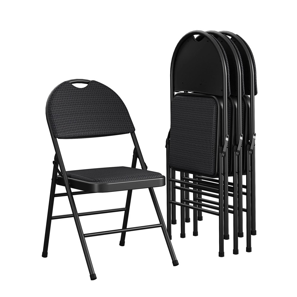 COSCO Commercial XL Comfort Fabric Padded Metal Folding Chair,Triple Braced,Black,4-Pack