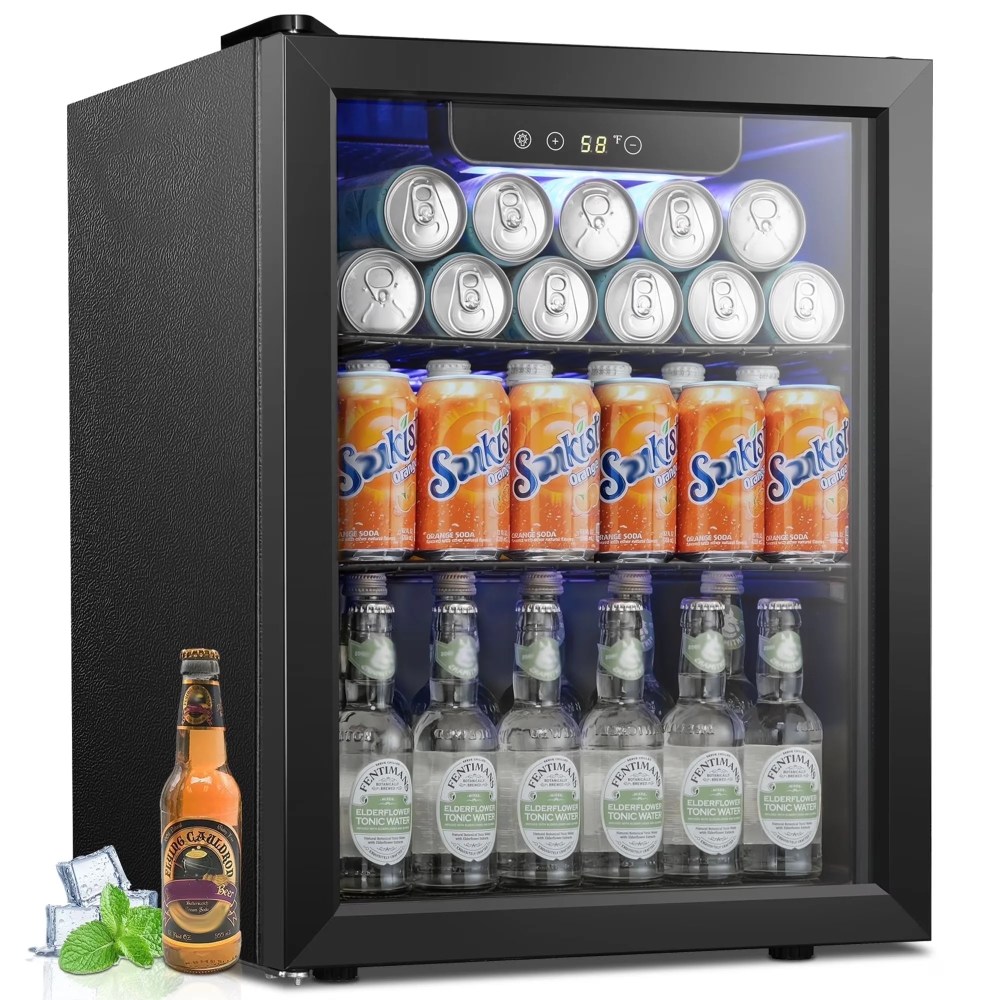 Havato 1.7 cu.ft 16 Bottle Wine Cellar,67 Cans beverage Fridge w/ Glass Door & Adjustable Removable Shelves,Black