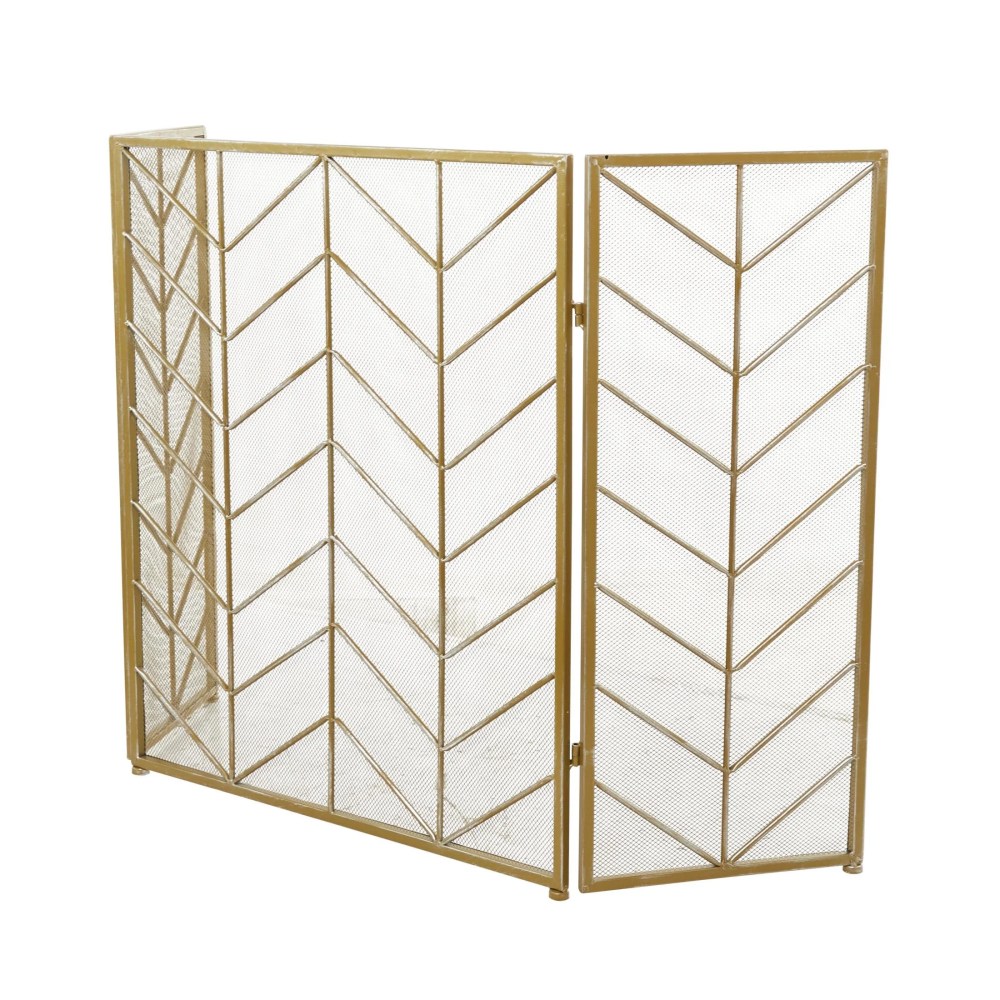 DecMode Gold Modern Metal Zigzag Pattern Fireplace Screen, 52"W x 31"H - Image 3