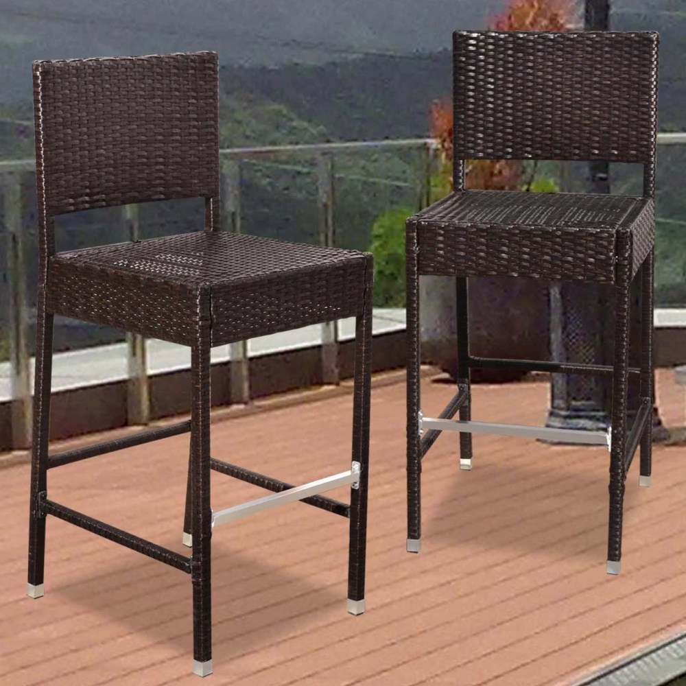 Sunny Dark Coffee Wicker Barstool Indoor Outdoor Patio Furniture All Weather Bar Stool-2 pcs