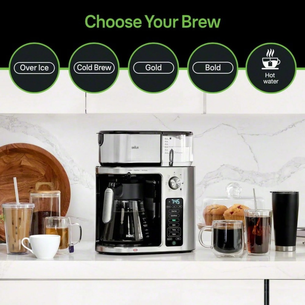 Braun MultiServe Plus 10- Cup Pod Free Drip Coffee Maker,7 Brew Sizes / Hot & Cold Brew & Hot Water for Tea,Stainless steel KF9370SI - Image 2
