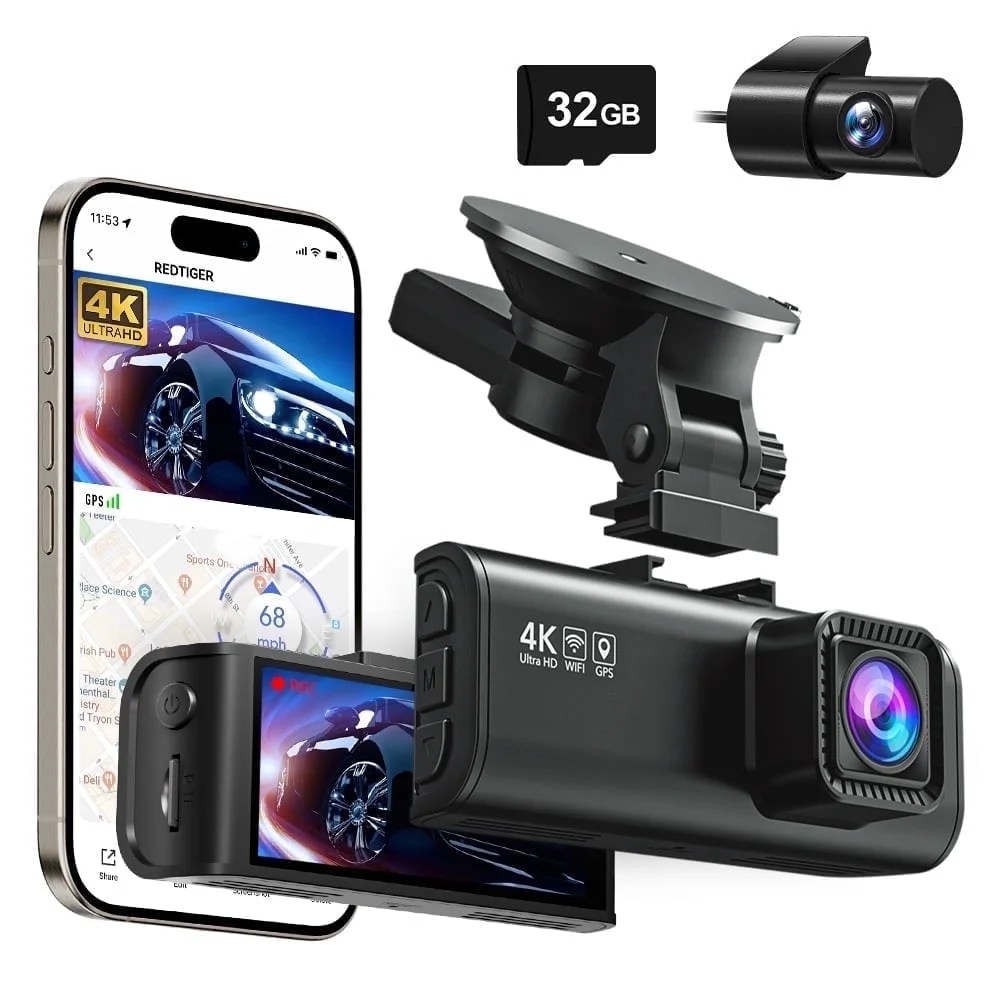 REDTIGER Dash Cam for Cars,  4K/2.5K Full HD Car Camera Dash Cam,  3.16" IPS Screen Dash Cam,  Dashcam Built-in Wi-Fi GPS,  Night Vision,  Loop Recording,  Vehicle,  Parking Mode,  Free 32GB Card