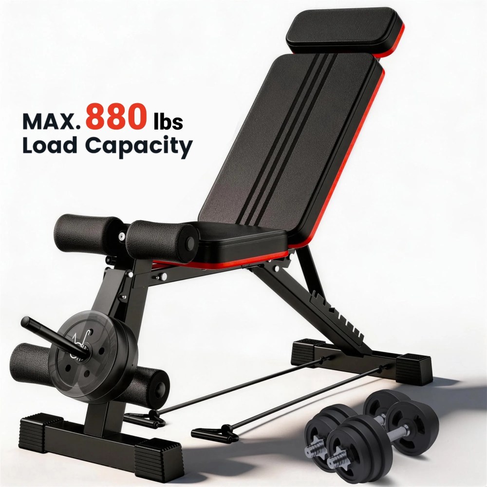 Weight Bench, Blacksmith Foldable Workout Bench with Leg Extension and Extended Headrest, 880 LBS Capacity Incline Decline Bench for Home Gym Full Body Exercise