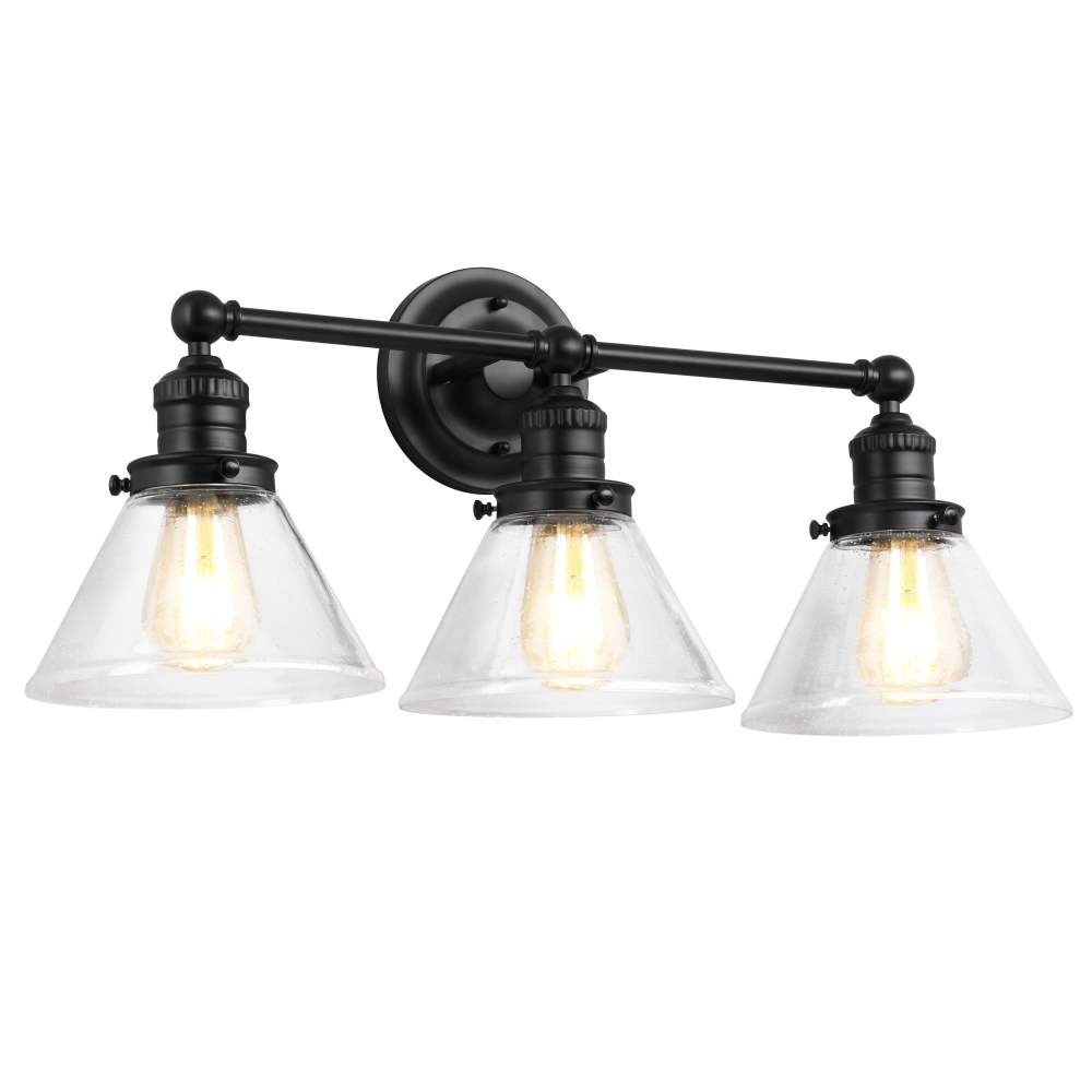 Augustin 26" Black Dimmable Modern 3-Light Vanity Light with Seeded Glass Shades