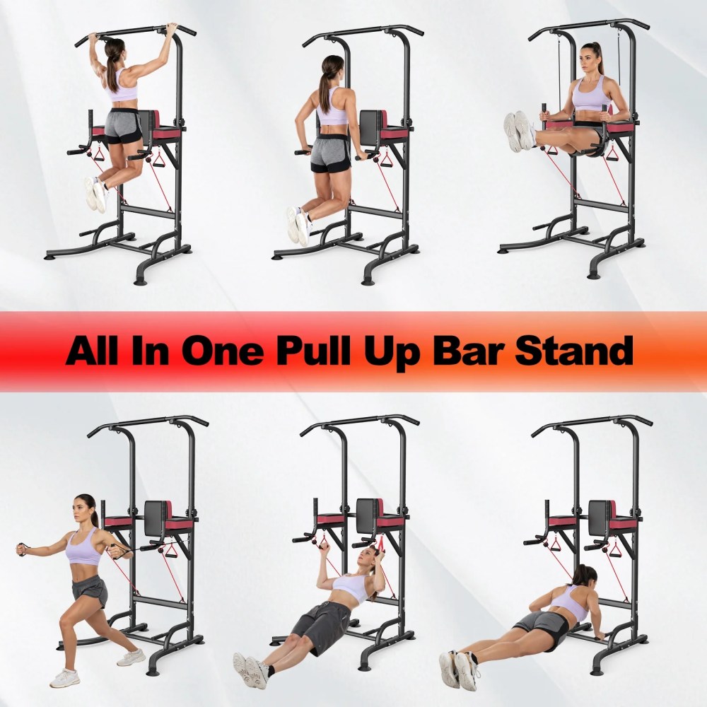 AQUVII Pull Up Rack Bar, 450 LBs Power Tower Dip Bar Station Dip Stand Multi-Function Home Strength Training Fitness Workout Station for Home Gym - Image 6