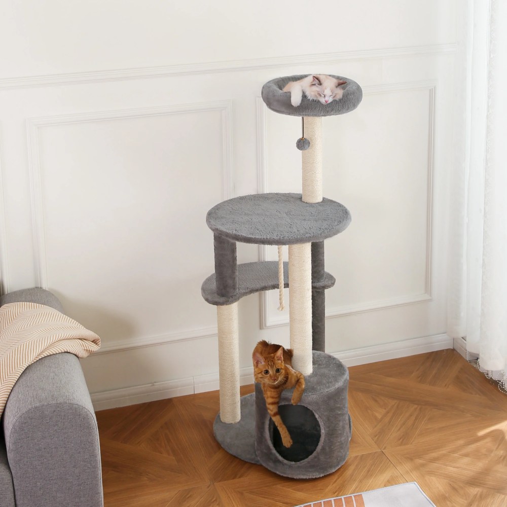 Vibrant Life Cat Tree, 47" Multi-Level Cat Tower with Scratching Posts and Large Platform, Gray - Image 6