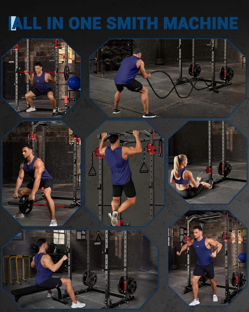 JoanKaren Power Rack with Dual Pulley System, 2000LBS Capacity Home Gym Squat Cage for Strength Training, Includes Multiple Attachments - Image 2