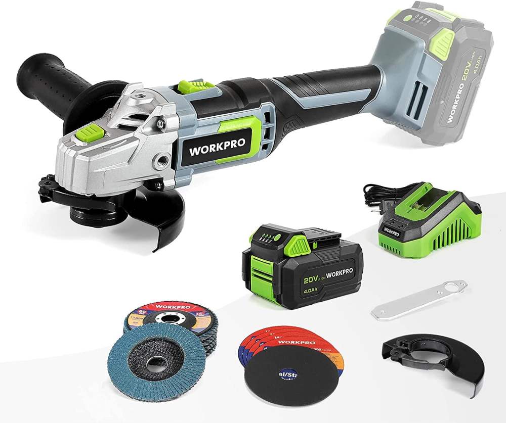 WORKPRO 20V CORDLESS ANGLE GRINDER KIT 4-1/2" TOOL 4.0AH FAST CHARGER,W125051A