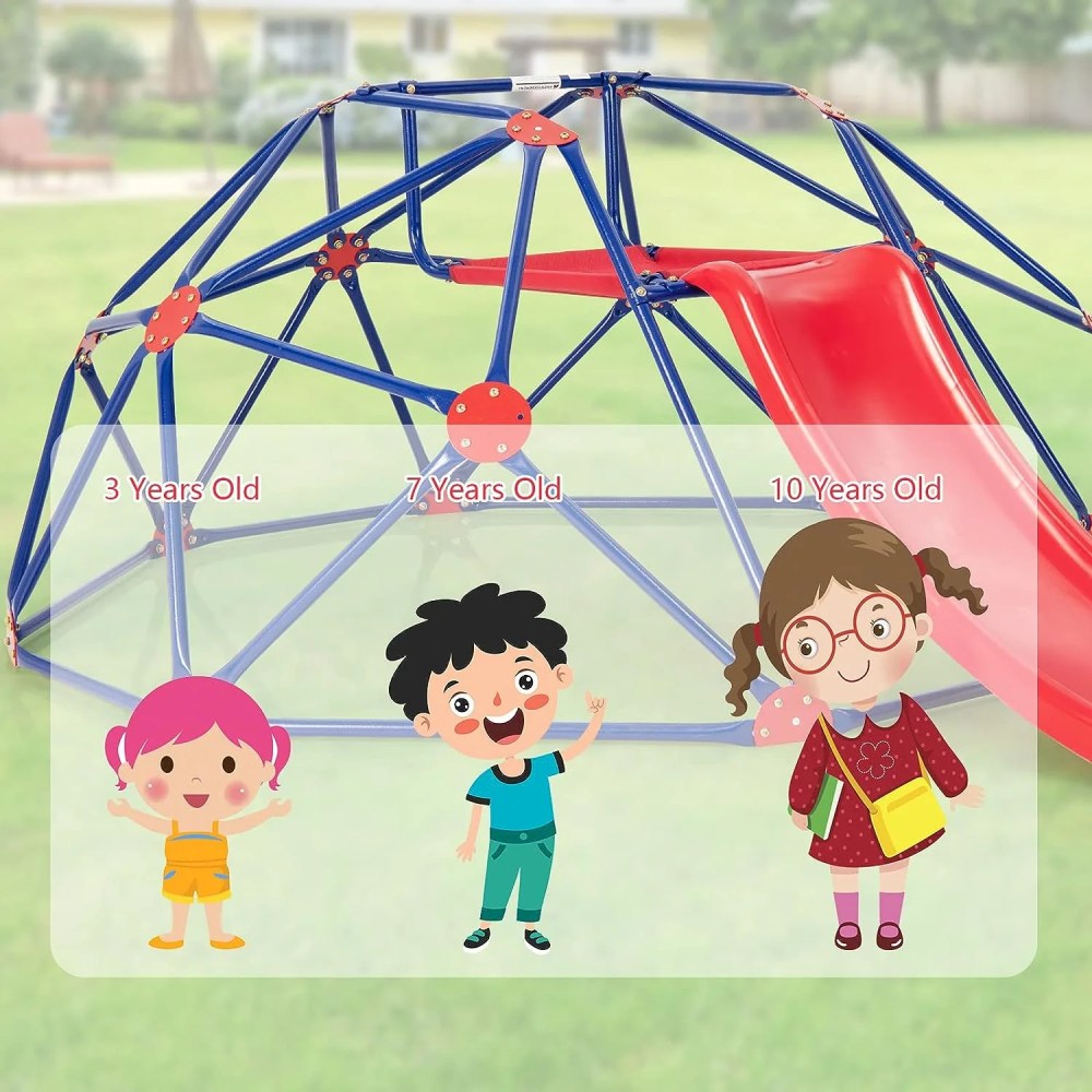 OLAKIDS 8FT Climbing Dome with Slide, Kids Outdoor Toys Jungle Gym Geodesic Climber, Steel Frame, 8FT Climb Structure Backyard Playground Center Equipment for Toddlers 3-8 - Image 5