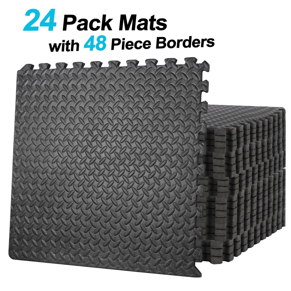 ZenSports 24PCS Interlocking EVA Foam Tiles, Puzzle Exercise Mat Home Gym Flooring Mat 3/4'' Extra Thickness 96 Sqft. Black