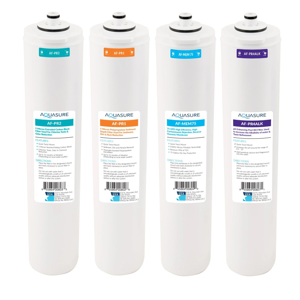 Aquasure Premier Series Complete 75 GPD Replacement Cartridge Bundle Set with Alkaline Filter for AS-PR75