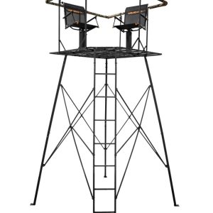 Muddy 12" Quad Pod - 57"L x 57"W Durable Steel 500 Pound Capacity Hunting Outdoor Platform with Full-Surround Shooting Rail & 2 Flex-Tek Seats, Blind Kit Not Included