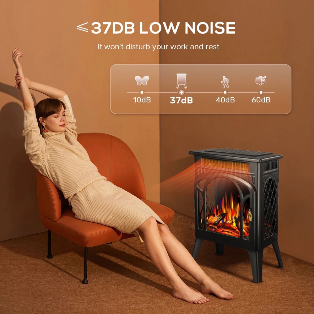 KISSAIR All-metal Electric Fireplace Heater 16",Frame Freestanding Stove,3D Flame,Remote Control,500W/1500W,Black - Image 3