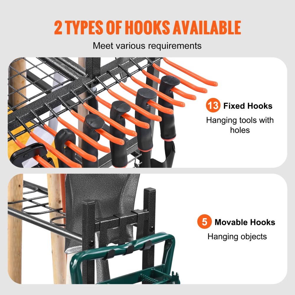 KFFKFF Garden Tool Storage Rack with Wheels Garage Organizer 16 Slots with Hooks - Image 5