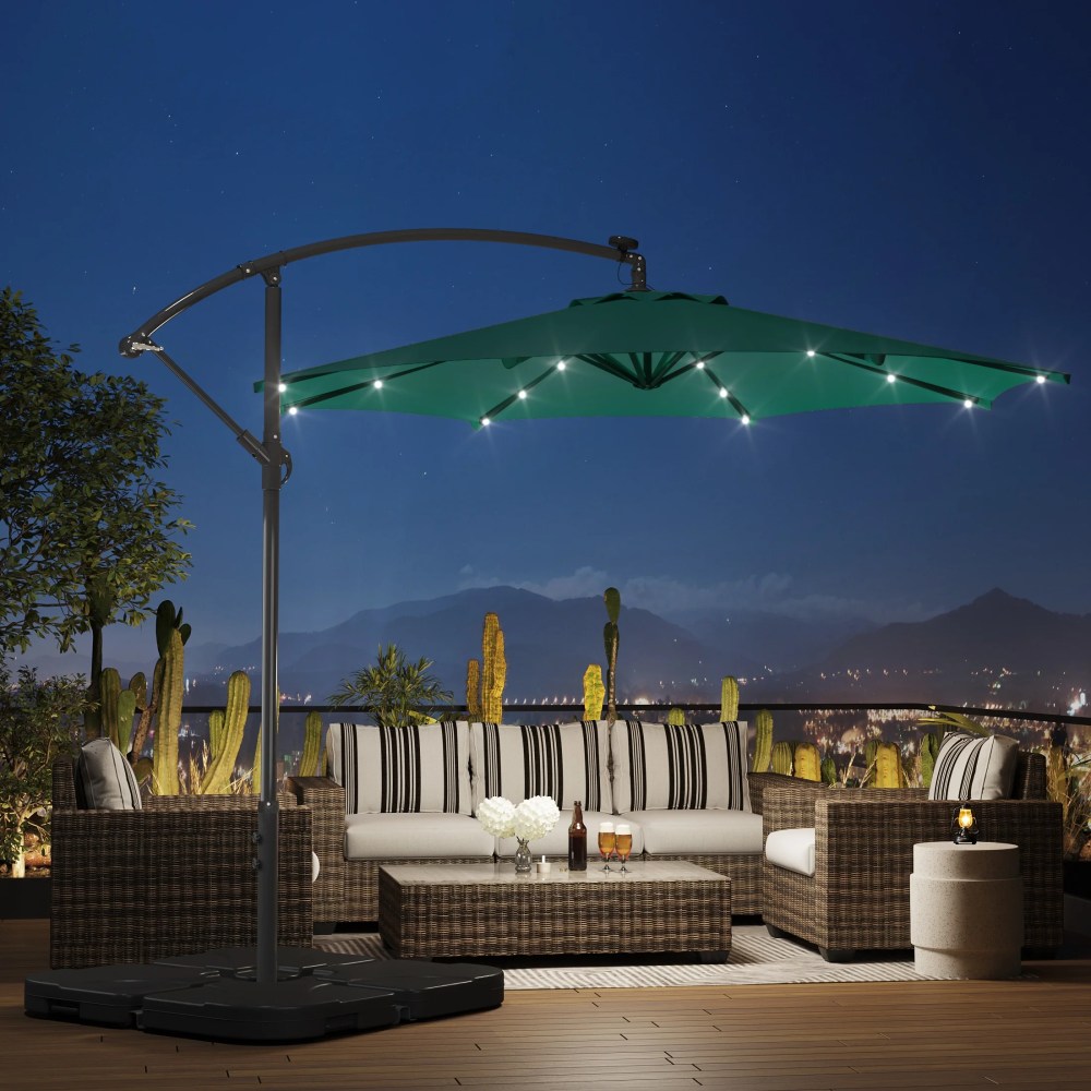 Westin Outdoor 94" Dark Green Solid Print Octagon Offset and Cantilever Patio Umbrella - Image 7