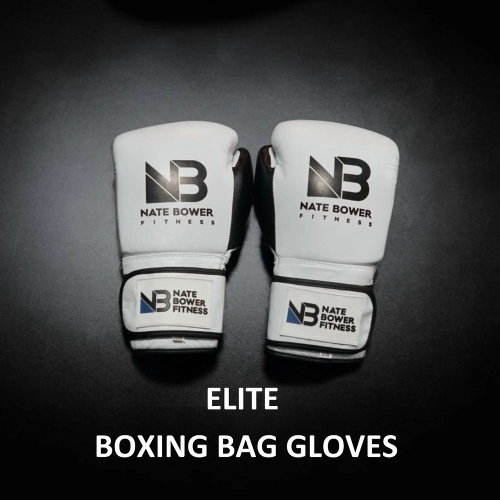 Nate Bower Fitness Elite Punching Bag Boxing Gloves - Extra Thick Padding for Unisex Beginner Boxers and Training Fitness - Premium Cowhide Leather -Black Boxing Gloves with White Accents - 10oz - Image 5