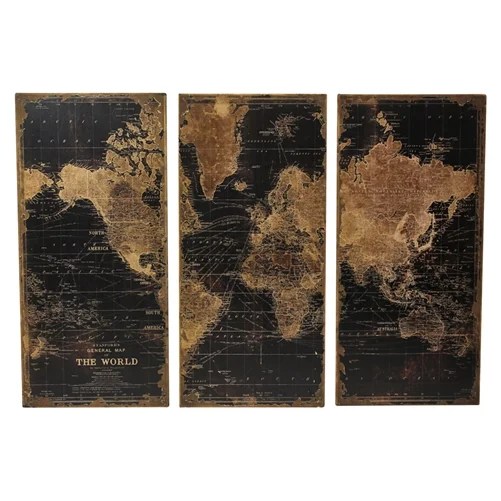 Aspire Home Accents Wood Maps Art Print, Set of 3 - 48"x22"