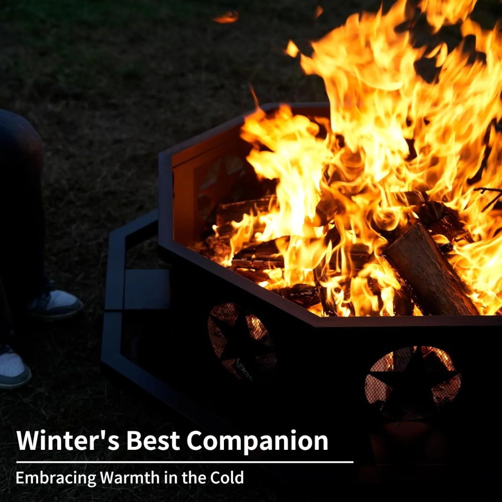 45 inch Extra Large Fire Pit,Outdoor Wood Burning Fire Pit for Outside Octagonal Heavy Duty Firepit for Camping,Backyard,Patio,Black - Image 2